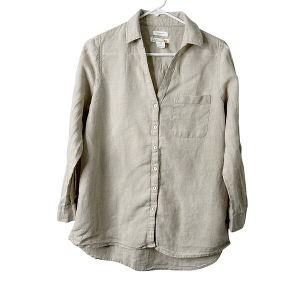 C&C California Tops - C&C California Shirt Size Small Beige Linen Button Up Roll Tab Sleeve